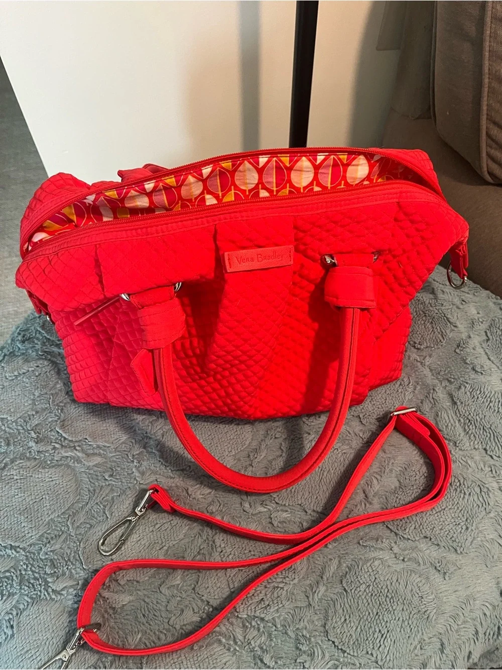 Vera Bradley Bright Red Quilted Satchel with Removable Strap